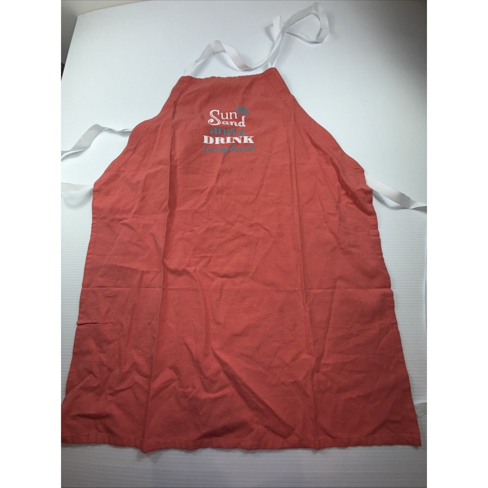Orange Apron "Sun sand And A Drink In My Hand" Novelty Kitchen Wear Cotton